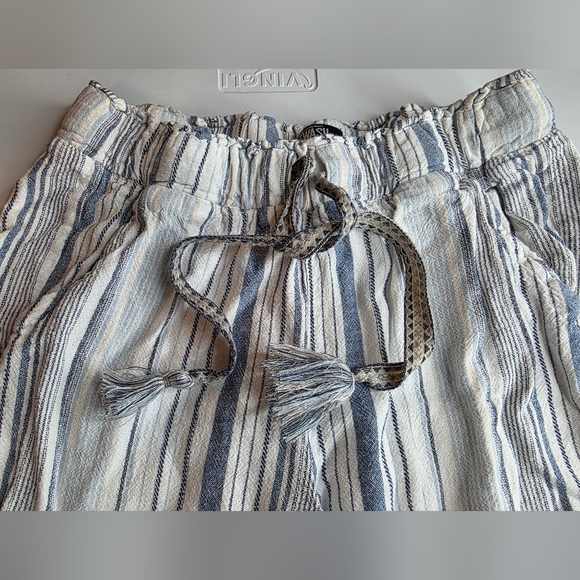 Rewash M Linen Striped Wide Leg Fringe Hem Pants Boho Blue White 2782-BC - Picture 6 of 13